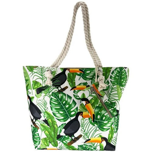 03016 Canvas Beach Bag with Purse in Bright Green Toucan
