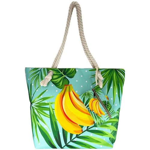 03016 Canvas Beach Bag with Purse in Green Banana
