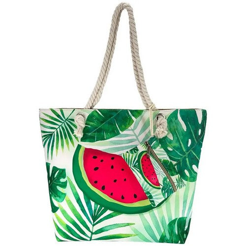 03016 Canvas Beach Bag with Purse in Green Watermelon