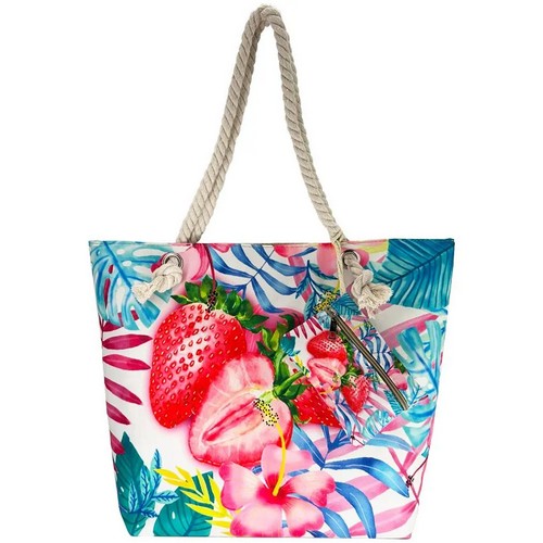 03016 Canvas Beach Bag with Purse in Pink Strawberry