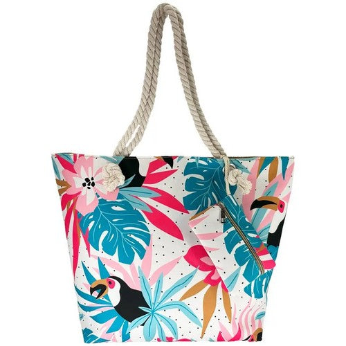 03016 Canvas Beach Bag with Purse in Pink Toucan