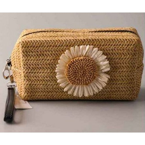 BGE1675 Rattan Sunflower Box Cosmetic Bag in Natural