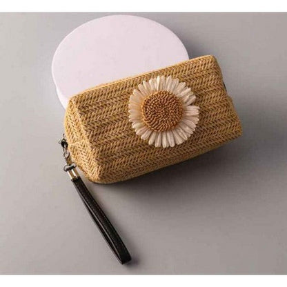 Rattan Sunflower Box Cosmetic Bag in Natural