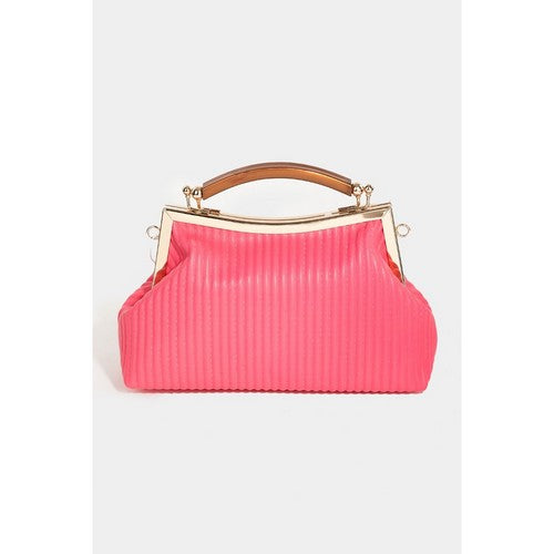 MMA8733 Ribbed Snap Close Clutch in Fuchsia