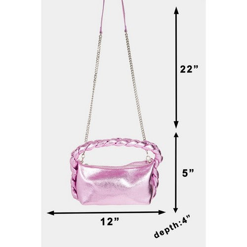 Braid Handle Metallic Mini Tote in Pink
