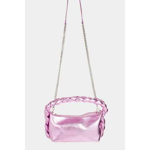 Braid Handle Metallic Mini Tote in Pink