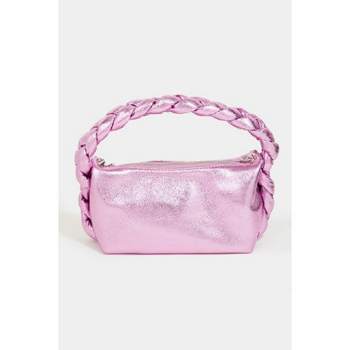 MMA8799 Braid Handle Metallic Mini Tote in Pink