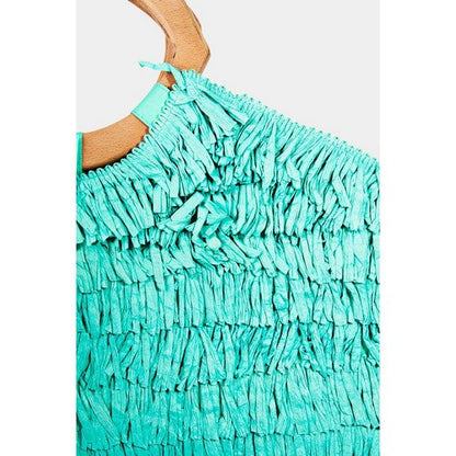 Antik Kraft handmade Raffia Fringe Straw Tote in Turquoise