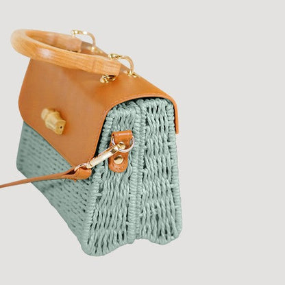 Bamboo Handle Straw Mini Bag in Green