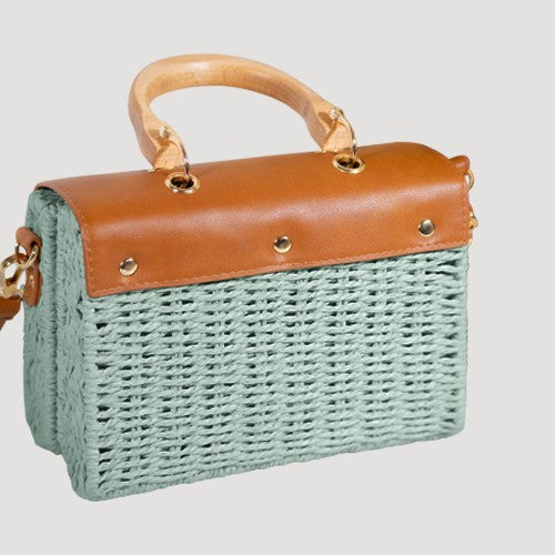Bamboo Handle Straw Mini Bag in Green