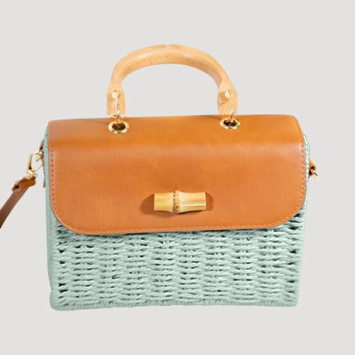 Bamboo Handle Straw Mini Bag in Green
