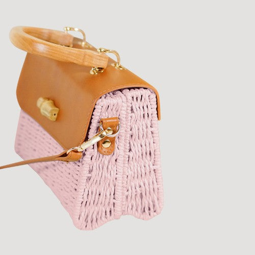 Bamboo Handle Straw Mini Bag in Pink