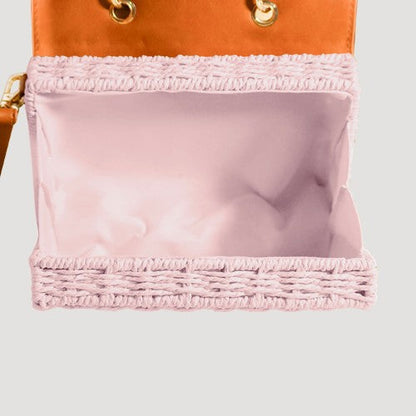 Bamboo Handle Straw Mini Bag in Pink