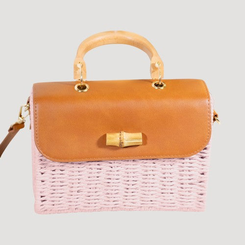 Bamboo Handle Straw Mini Bag in Pink
