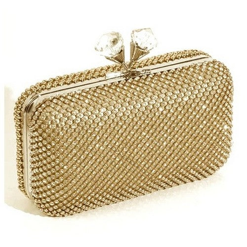 WO-21 Double Gem Rhinestone Snap Clutch in Gold