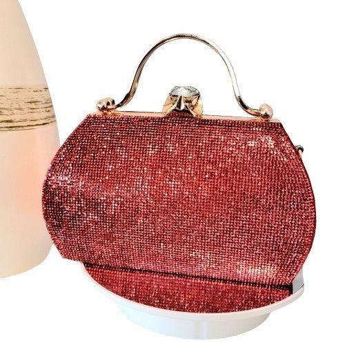 YH316 Double Gem Rhinestone Snap Clutch in Red