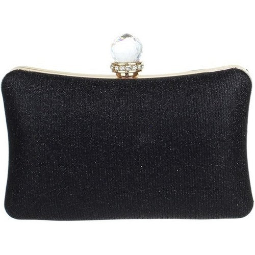 Bow Front Glitter Clutch in Black