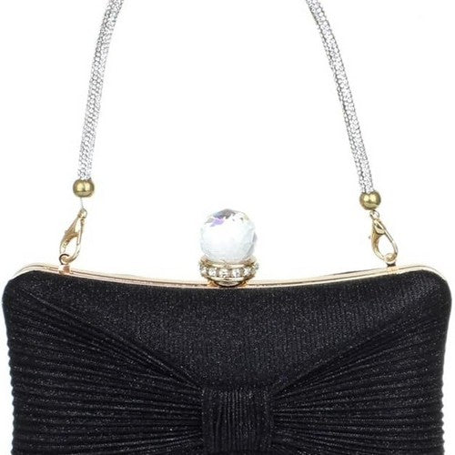 Bow Front Glitter Clutch in Black