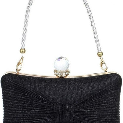 Bow Front Glitter Clutch in Black