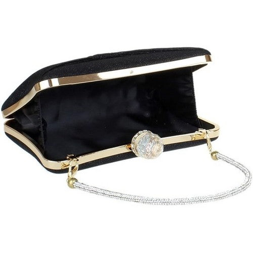 Bow Front Glitter Clutch in Black