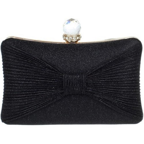 YH317 Bow Front Glitter Clutch in Black