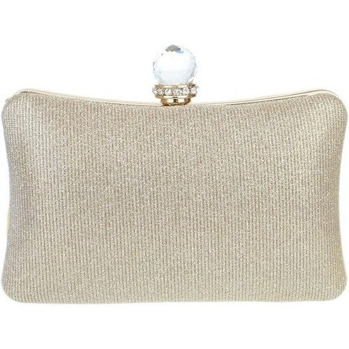 Bow Front Glitter Clutch in Gold