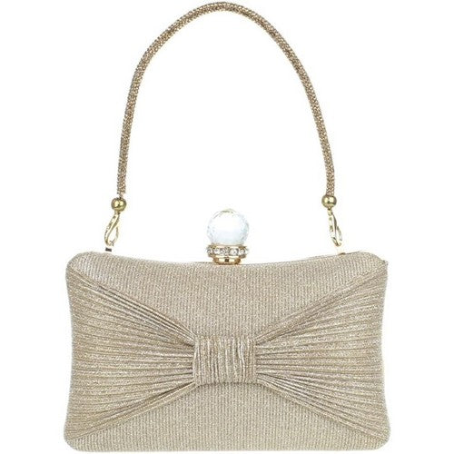 Bow Front Glitter Clutch in Gold