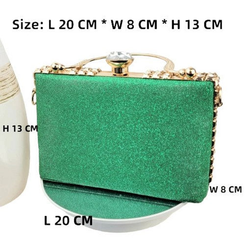Rhinestone & Gold Leaf Applique Snap Clutch in Green