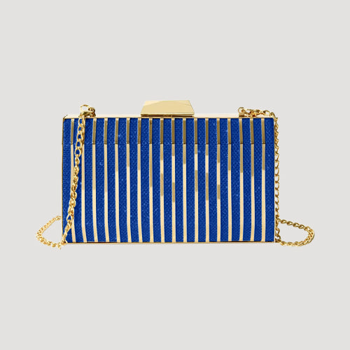Caged Metal Snap Clutch in Blue