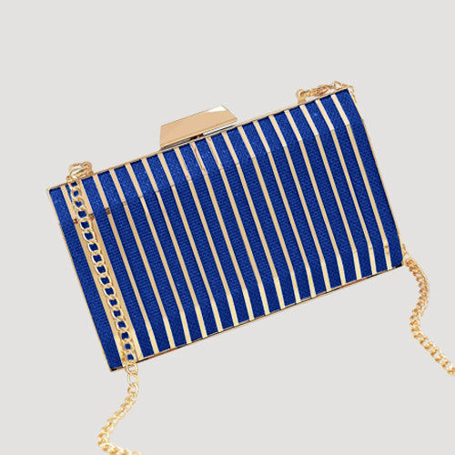Caged Metal Snap Clutch in Blue