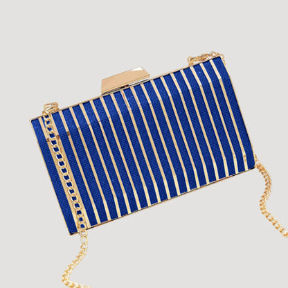 Caged Metal Snap Clutch in Blue