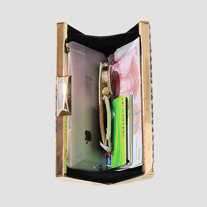 Caged Metal Snap Clutch in Blue