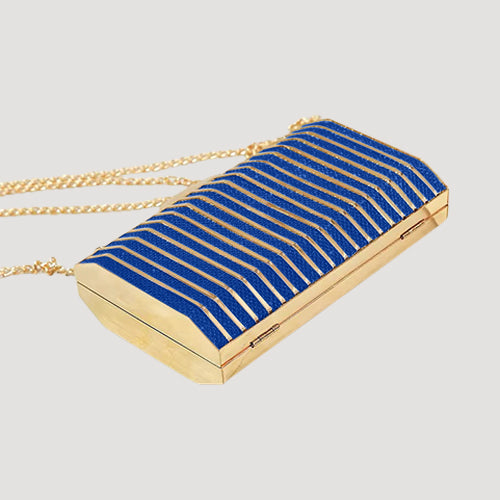 W93 Caged Metal Snap Clutch in Blue