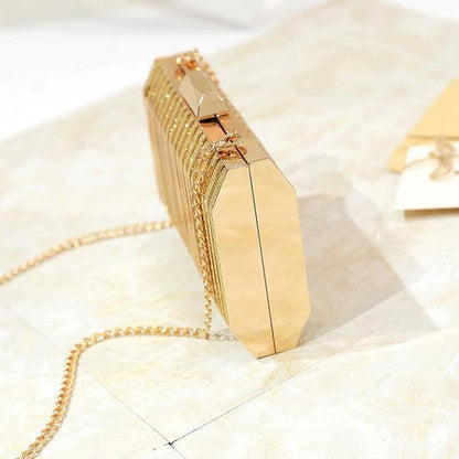 Caged Metal Snap Clutch in Gold