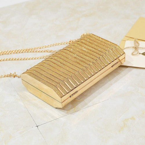 Caged Metal Snap Clutch in Gold