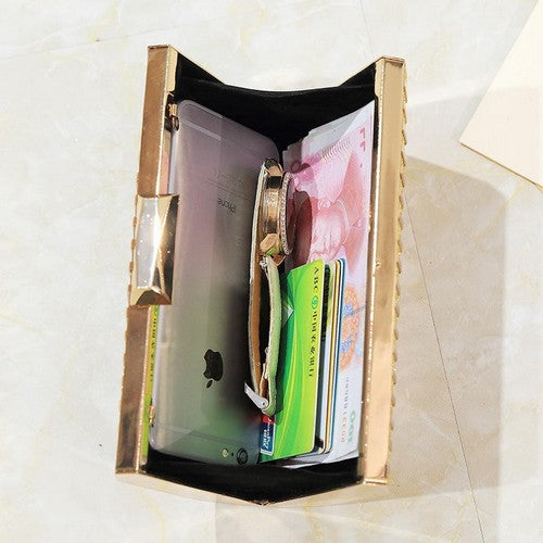 Caged Metal Snap Clutch in Gold
