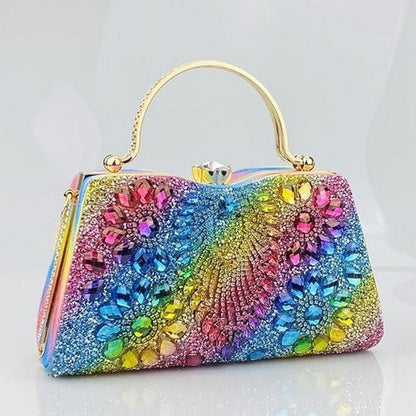 Mega Rhinestone Metal Handle Clutch in Multicolour