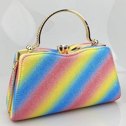 Mega Rhinestone Metal Handle Clutch in Multicolour
