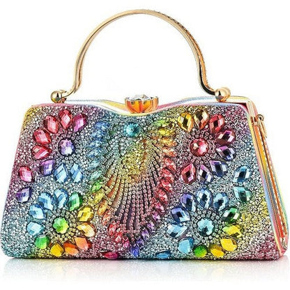 H9188 Mega Rhinestone Metal Handle Clutch in Multicolour