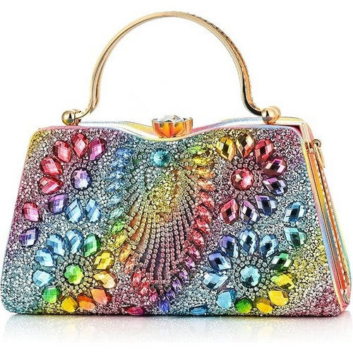 H9188 Mega Rhinestone Metal Handle Clutch in Multicolour