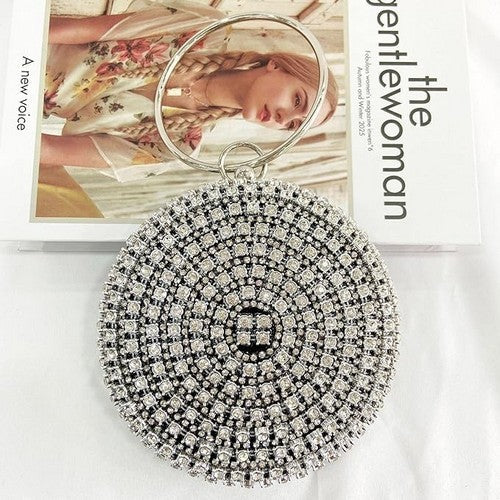 7024Q Rhinestone Hinged Wristlet Clutch in Black