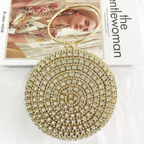 7024Q Rhinestone Hinged Wristlet Clutch in Gold