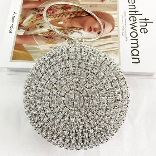 7024Q Rhinestone Hinged Wristlet Clutch in Silver