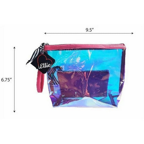 Love Ellie Irridescent 2pc Makeup Bag Set in Pink