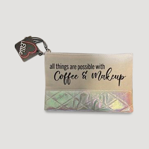 Love Ellie Coffee & Makeup Canvas Cosmetic Bag in Natural & Silver