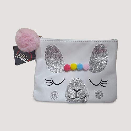 Love Ellie Glitter Rabbit Leather Makeup Bag in White