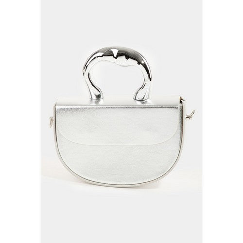 MMA8849 Metal Handle Clutch in Silver
