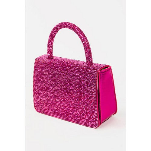 Rhinestone Studded Rectangle Clutch Bag in Fuchsia