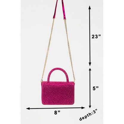 Rhinestone Studded Rectangle Clutch Bag in Fuchsia