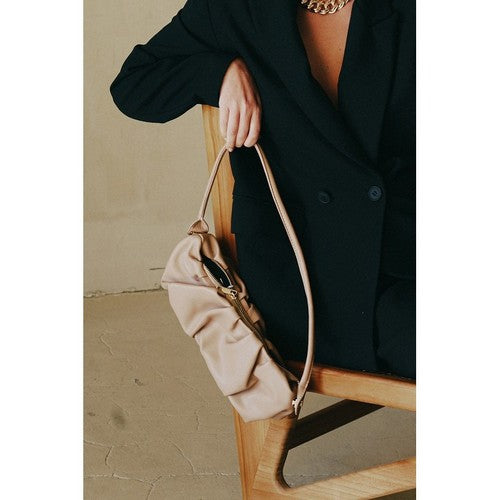 Leather Scrunch Sausage Bag in Khaki